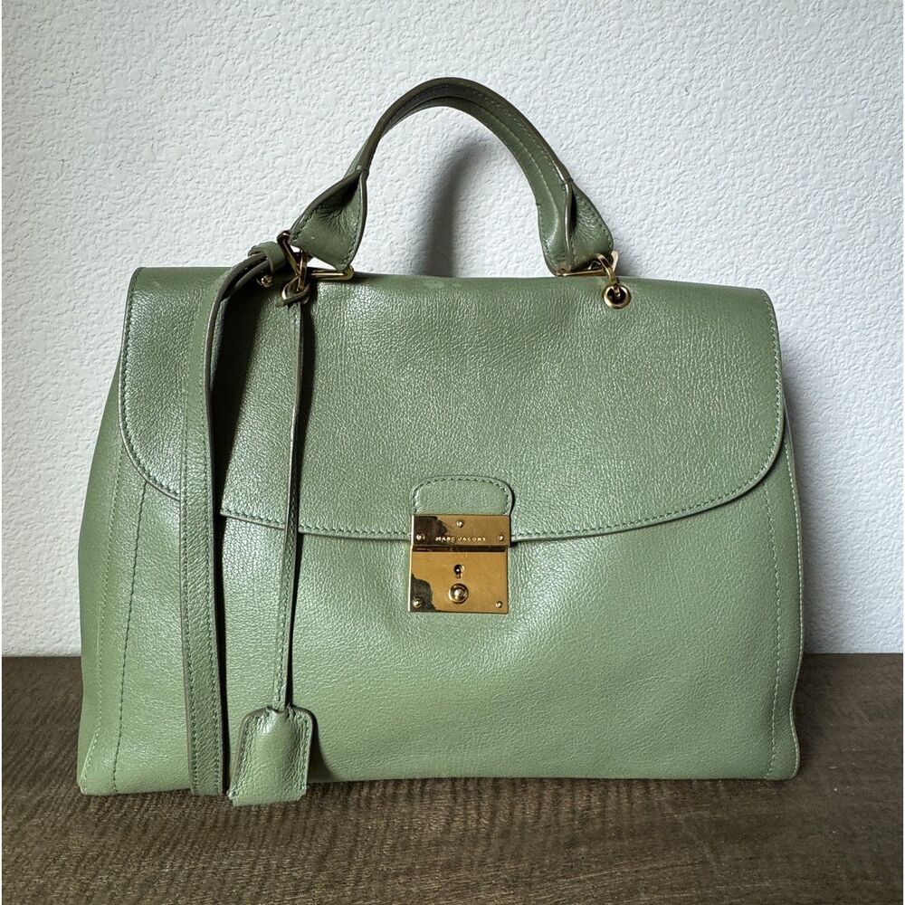 Marc Jacobs The 1984 Moss Green Goatskin Leather Satchel Crossbody Bag Key Rare